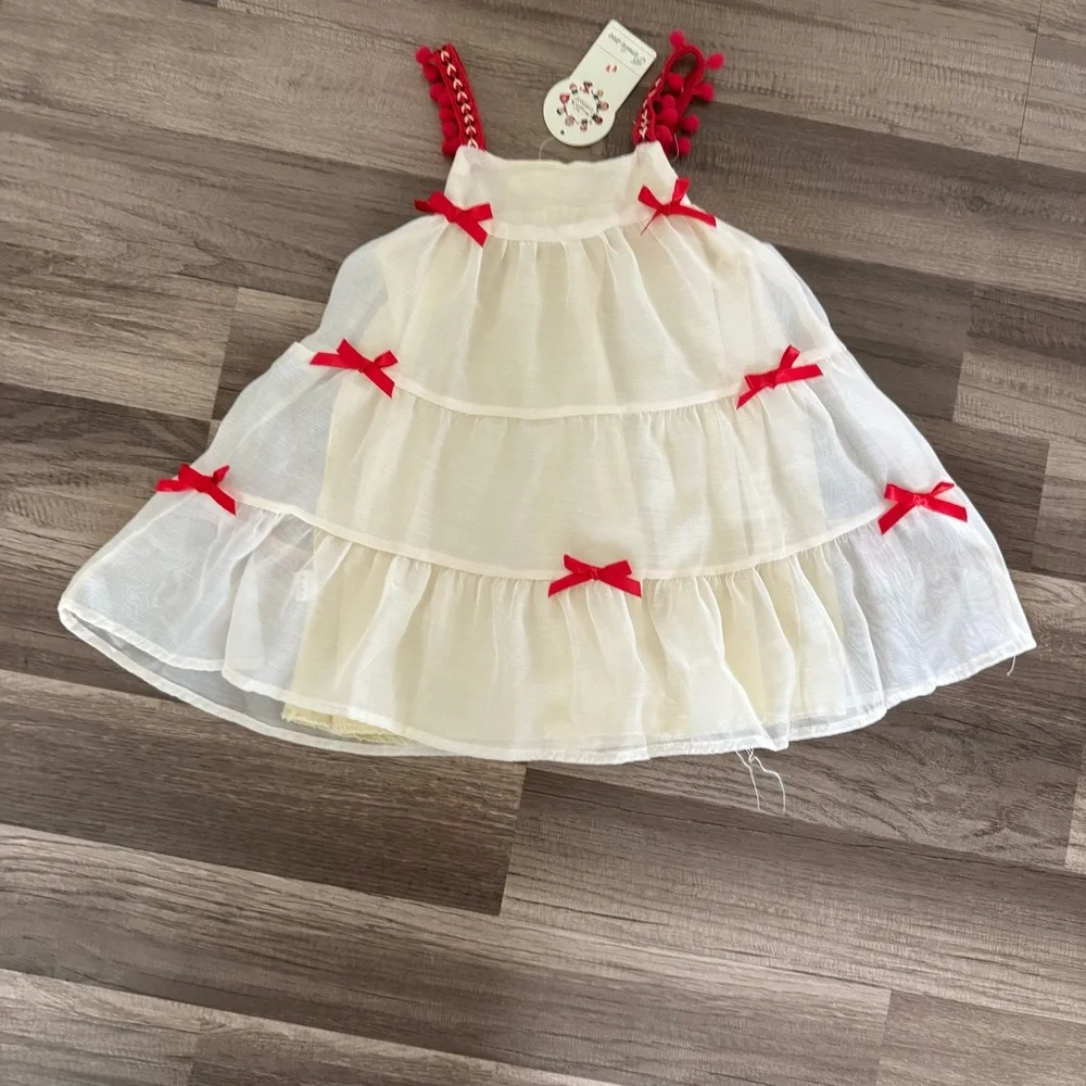 Adorable Cream and Red Kids Dress